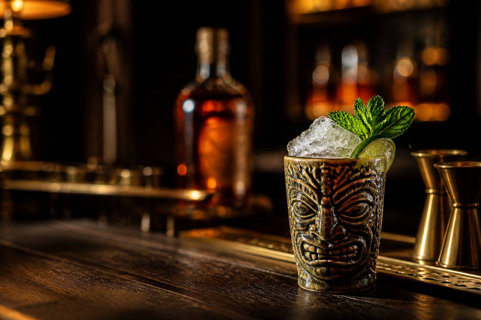 Cocktail tiki au rhum avec citron vert et menthe