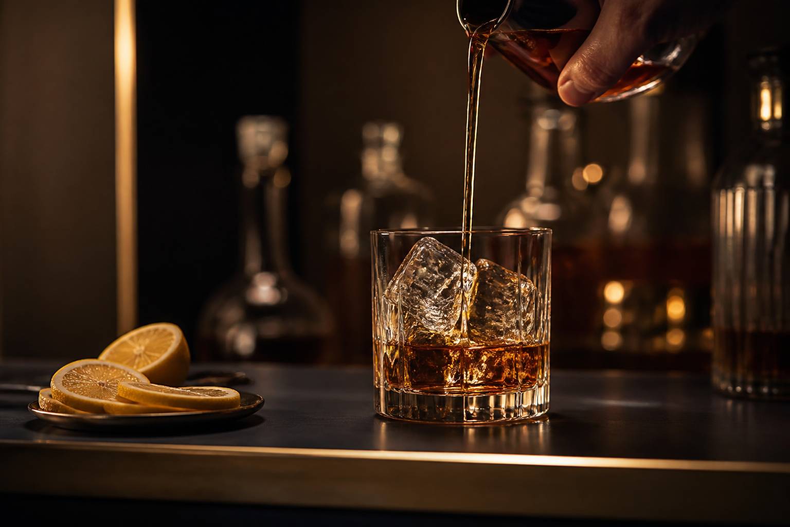 Filet de cola versé dans un verre de cocktail avec glaçons