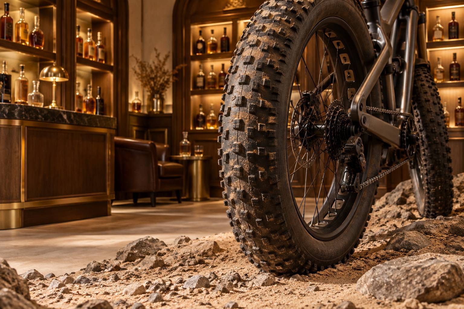 Détail d'un pneu surdimensionné à crampons de vélo tout-terrain