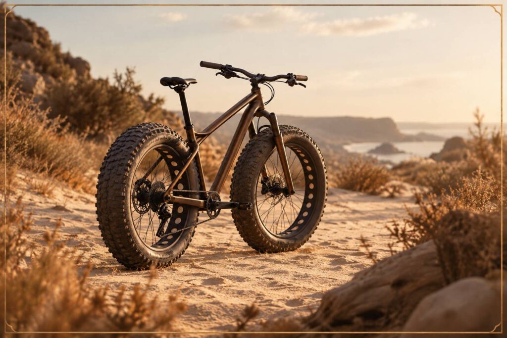 VTT à pneus surdimensionnés posé sur un chemin de sable