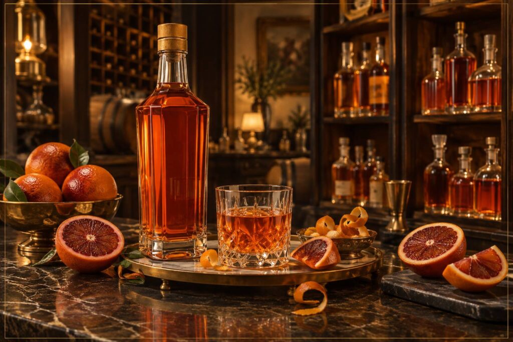 Illustration éditoriale du sujet : Liqueur Cointreau à l'Orange Sanguine : Une Explosion d'Arômes Authentiques