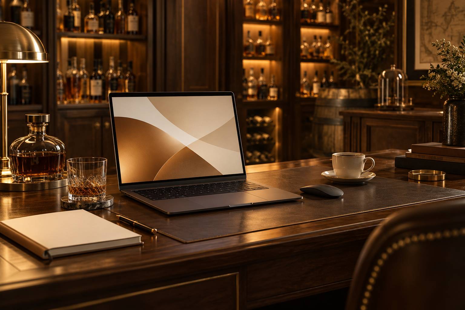 Ordinateur portable ouvert sur une page neutre et carnet de notes